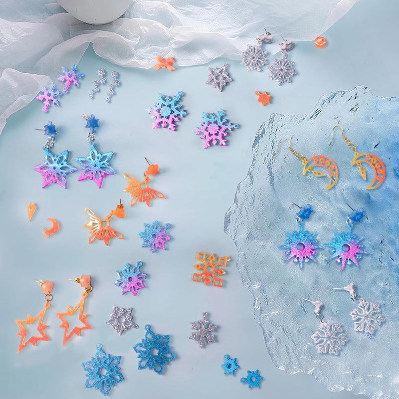 ZQYSING 4 Pack Snowflake Resin Earring Molds with Holes, Christmas Resin Molds Various Shapes Snowflakes Moon Star Silicone Mold for Stud Dangle Drop Earring Pendant Keychain Handmade Jewelry Gift - Image 3